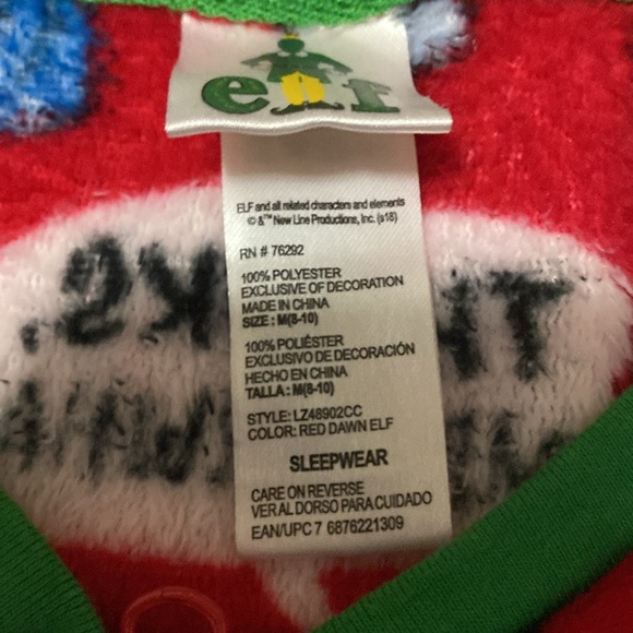 Elf Christmas Fleece Pajamas Zip Up Red Medium - Picture 2 of 7
